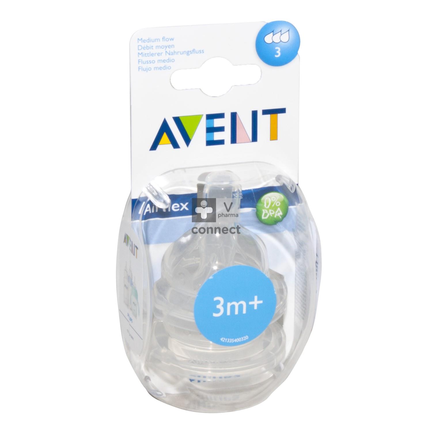 AVENT 2 TETINES NATURAL 2.0 MEDIUM DEBIT MOYEN 3 TROUS 3Mois