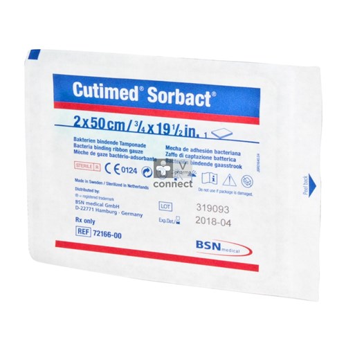 Cutimed Sorbact Meche de Gaze Bactério Adsorbante 2 x 50 cm  1 pièce 7216600