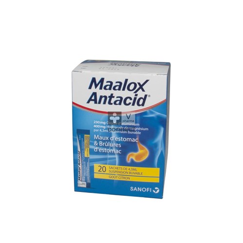 Maalox Antacid Lemon 230mg/400mg Susp Or. 20x4,3ml