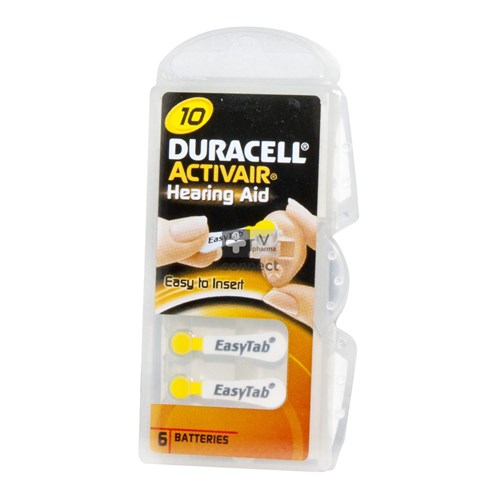 Duracell Easytab Pile Auditive DA10  6 Pièces Jaune