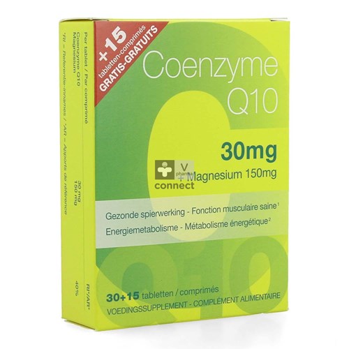 Coenzyme Q10+ 30Mg+ Magnésium 30 Comprimés +15 Gratuits