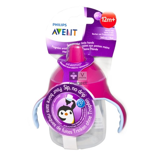 Avent Gobelet Anti Fuites Avec Poignées Rose 260 ml