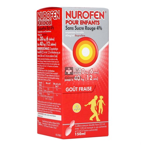 Nurofen voor Kinderen Suikervrij Rood 4% 150 ml