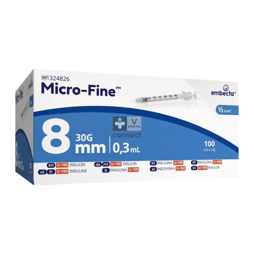 Microfine Seringue Insuline 0,3Ml 30G 8Mm100