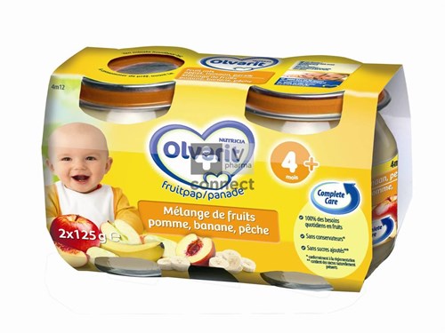 Olvarit Panade Fruits Pommes Banane Pêche 4 Mois 2 x 125 g