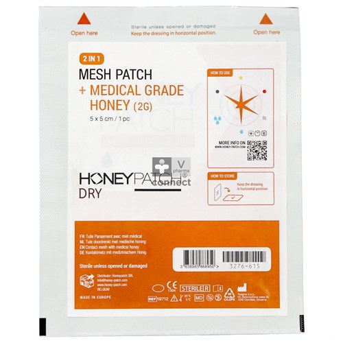 Honeypatch Mini Dry Tulle Imprégné de Miel Médical 5  x 5 cm