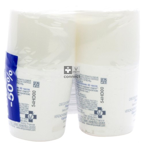Vichy Déodorant Roll On Anti Transpirant 48H Peaux Sensibles ou Épilées 2 x 50 ml Prix Promo