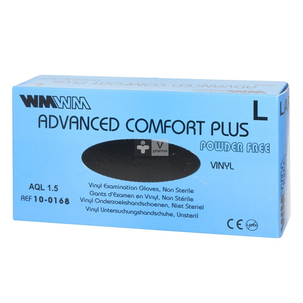 Advanced Gants Vinyl Non Poudrés Comfort Plus Larges Boite 100 Pièces