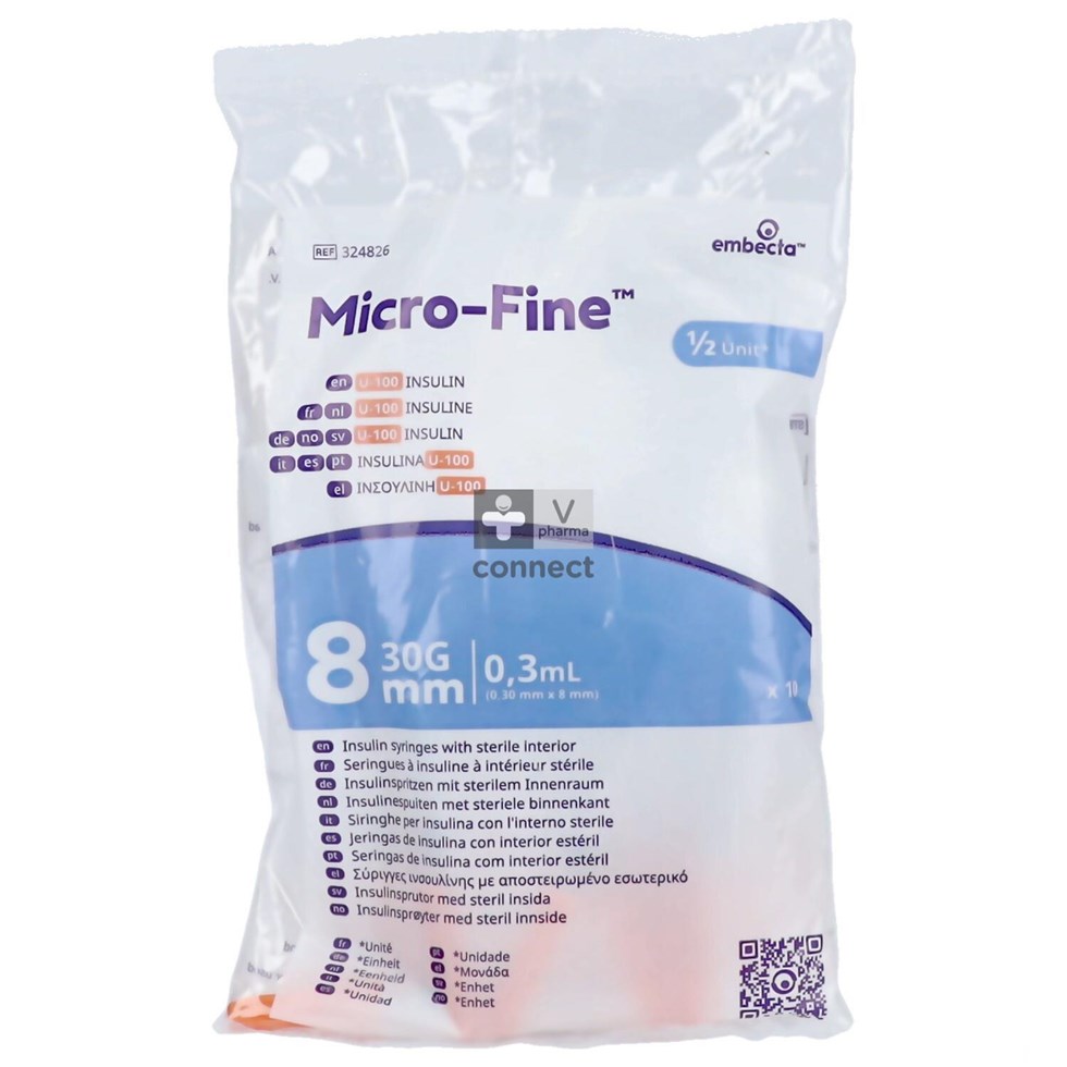 Microfine Seringue Insuline 0,3Ml 30G 8Mm 10