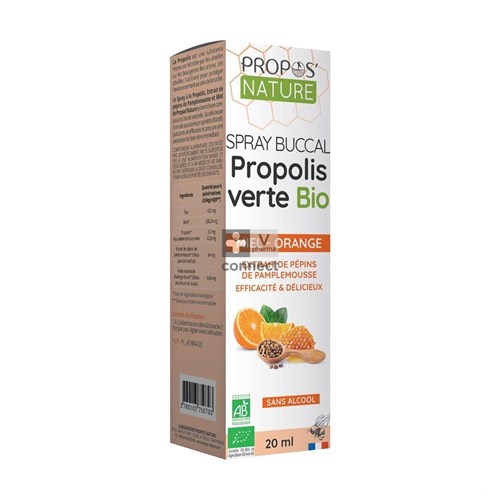 Propos Nature Spray Buccal Propolis Pépins de Pamplemousse Miel Orange Sans Alcool 20 ml