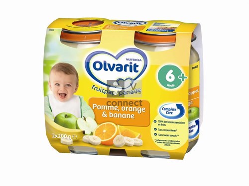 Olvarit Panade Fruits Pomme Orange Banane 6 Mois 2 x 200 g