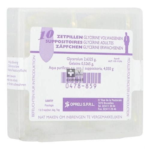 Suppositoires Glycerine Adultes Coniques 10 pièces Sopreli