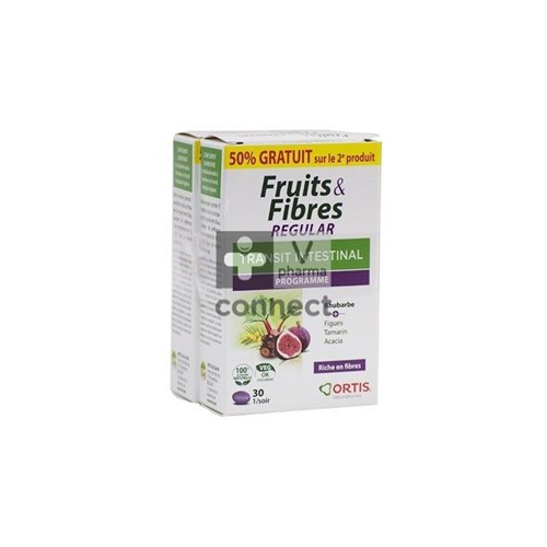 Ortis Fruits & Fibres Regular 2 x 30 Comprimés 2ième à -50%