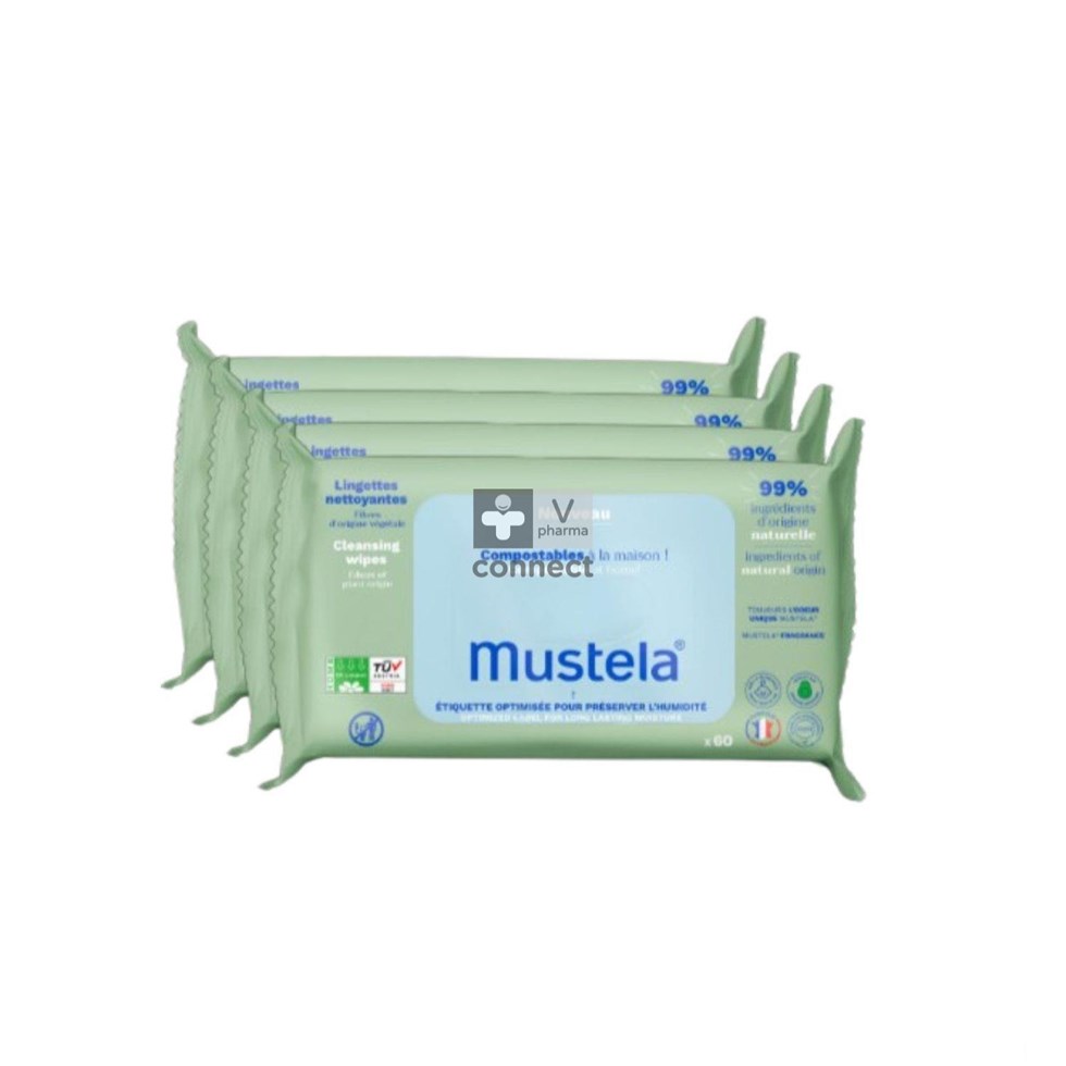 Mustela Lingettes Nettoyantes Compostables Parfumées 4X60 Promo