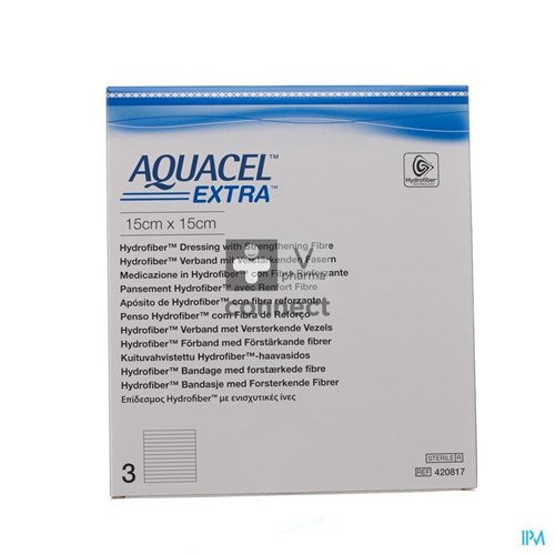 Aquacel Extra Verb Hydrofiber+versterk. 15x15cm 3