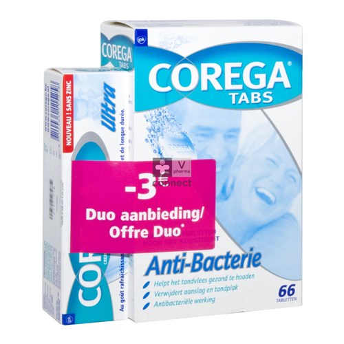 Corega Promo Pack Creme Ultra + Tabs Anti Bacterie 66 Comprimes