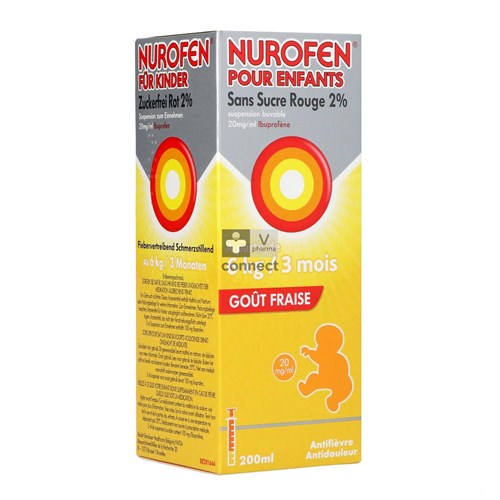 Nurofen Enfant Sirop Sans Sucre 2 % Fraise 200 ml