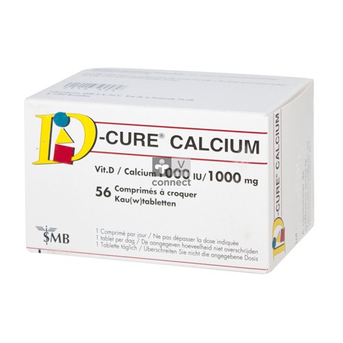 D Cure Calcium 1000 UI 500 mg 56 Comprimés A Croquer