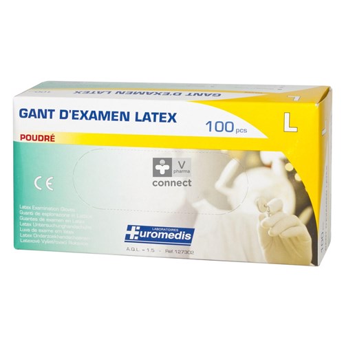 Euromedis Gepoederde latex handschoenen Large Doos 100 stuks