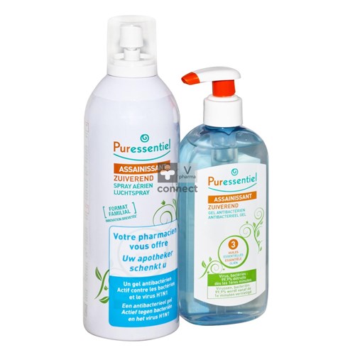 Puressentiel Spray Assainissant aux 41 Huiles Essentielles 500 ml + Gel Antibactérien 250ml Gratuit