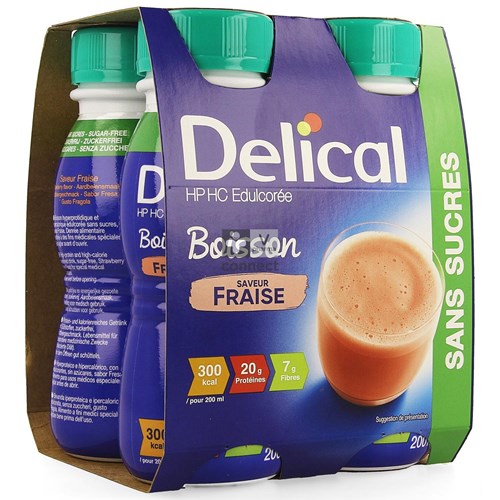 Delical Hp-Hc Boissons Sans Sucre 4 X 200 ml Fraise