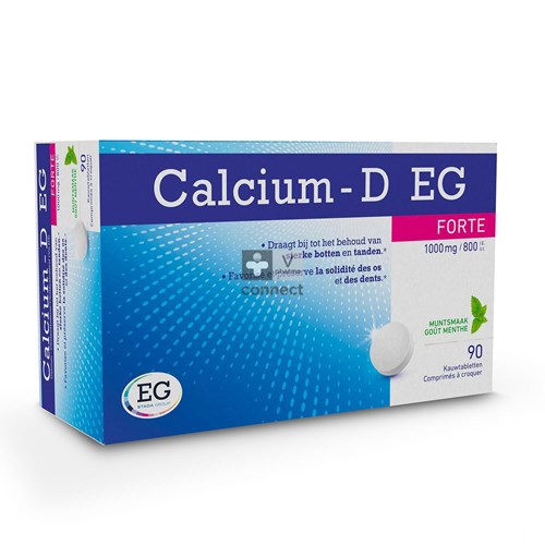 Calcium D EG Forte 1000Mg/800Ie Munt Kauwtabl 90