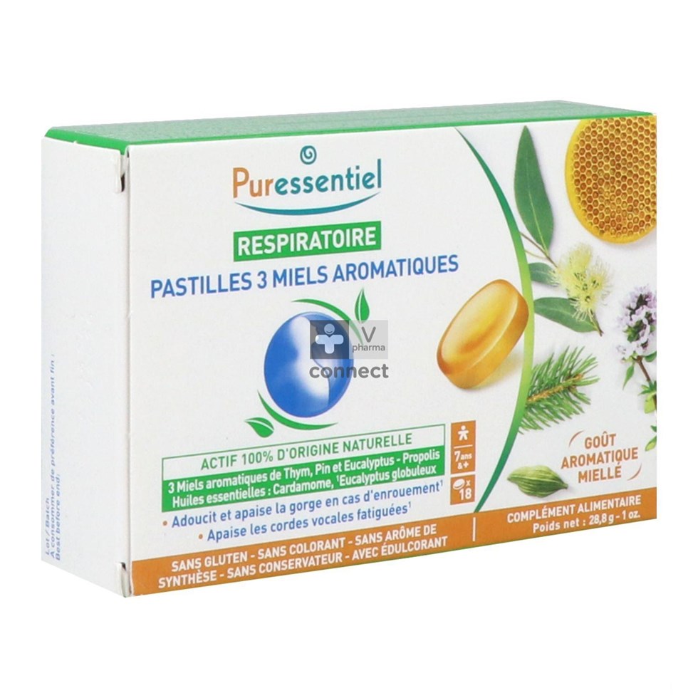 Puressentiel Respiratoire Pastilles aux 3 Miels 18 Pastilles