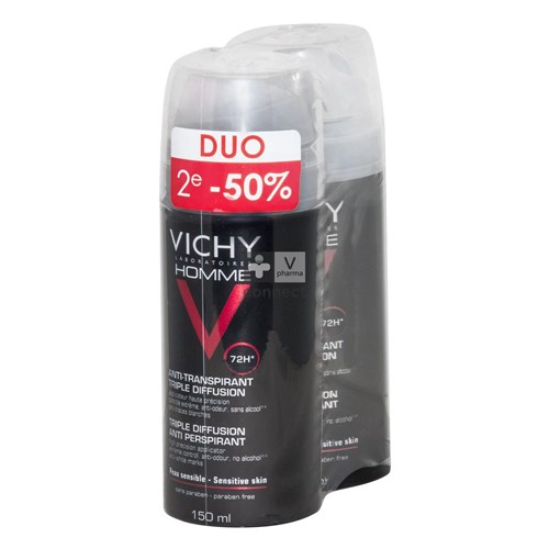 Vichy Homme Deodorant Anti-transpiratie 72 uur Tri-spray 2 x 150 ml Promoprijs