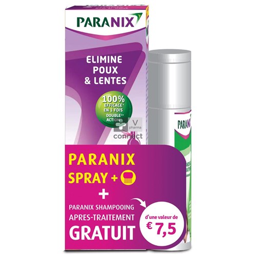 Paranix Spray 100 ml Poux & Peigne + Shampooing Après Traitement Gratuit
