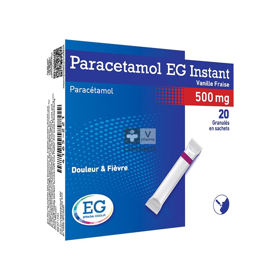 Paracetamol EG Instant 500 mg Vanille-Fraise 20 Sachets