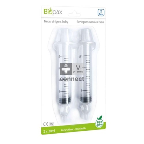 Biopax Seringues Nasales Bébé 4M+ 2X20 ml + 2 Embouts