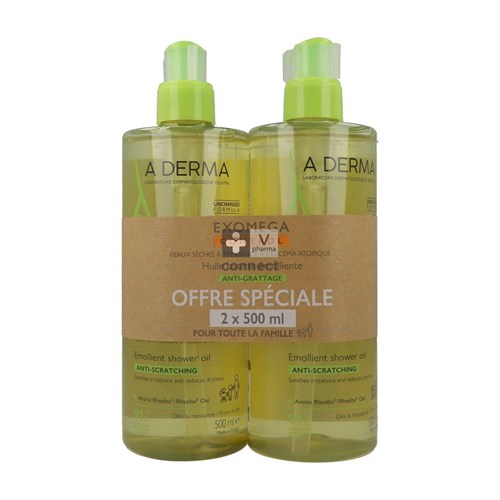 Aderma Exomega Control Olie 2x500ml Promo -50%