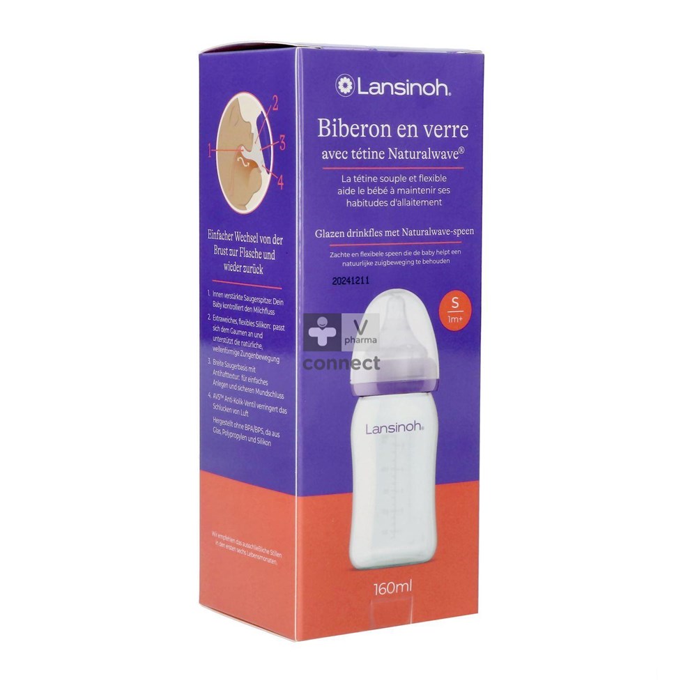 Lansinoh Biberon Verre + Tetine 160 ml