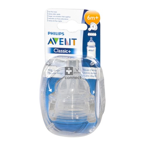 Avent Airflex Tetine Débit Rapide 4 Trous +6 Mois  2 Pièces