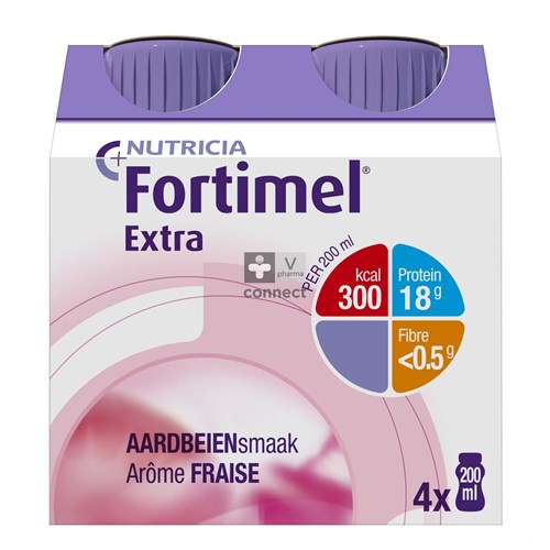 Fortimel Extra Aardbei Flesjes 4x200ml