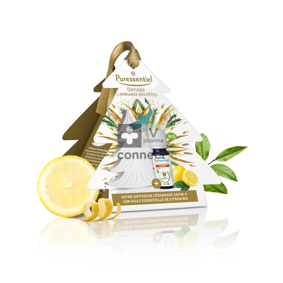Puressentiel Diffuseur Céramique Sapin + Huile Essentielle Citron 10 ml Gratuite