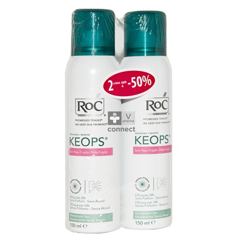 Roc Keops Deo Spray Gev Huid Z/alc Duo 2x150ml