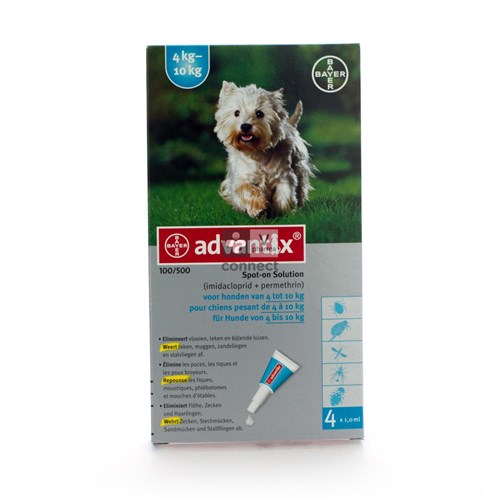 Advantix 100/ 500 Honden 4<10kg Fl 4x1,0ml