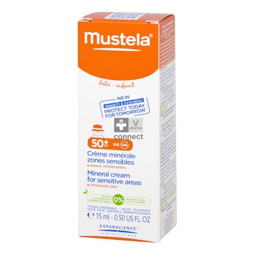 Mustela Solaire Crème Minérale Zones Sensible SPF50+ 15 ml