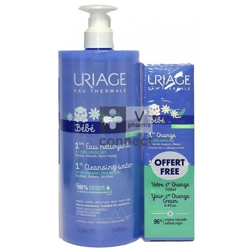 Uriage Bébé 1Ere Eau Nettoyante 1L + Emulsion Change 100 ml