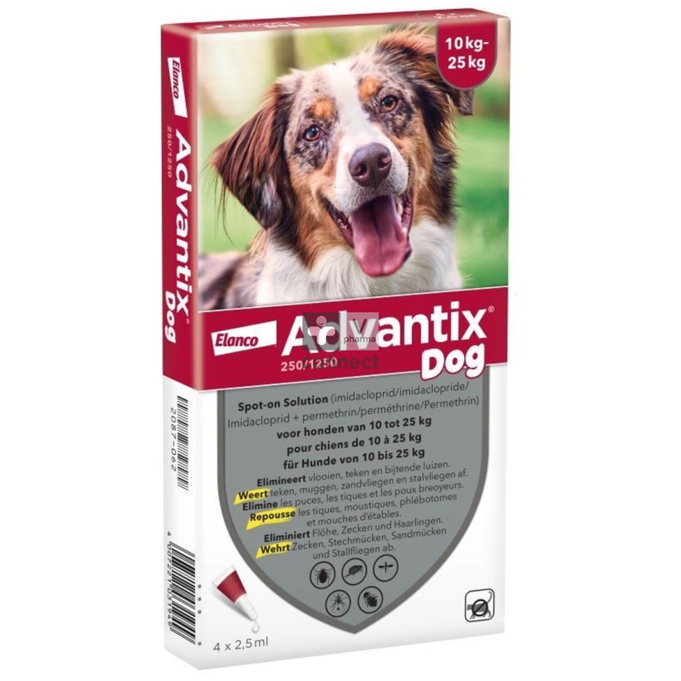 Advantix 250/1250 Honden 10<25kg Fl 4x2,5ml
