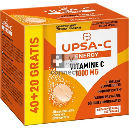 UPSA-C Energy Vitamine C 1000 mg 60 Comprimés Effervescents