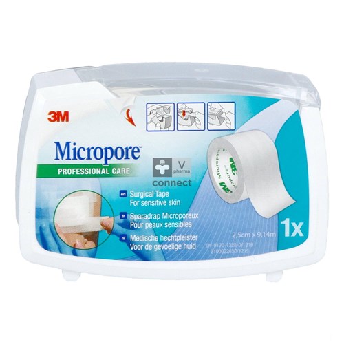 3M Micropore Sparadrap Derouleur 25 mm x 9.14 m