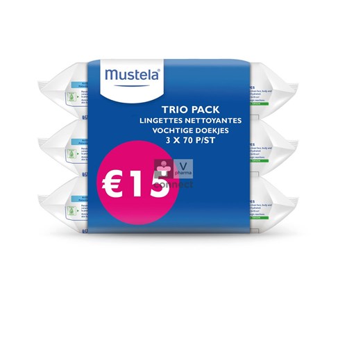 Mustela Bébé Lingettes Nettoyantes et Apaisantes 3 x 70 Pièces Prix Promo