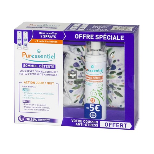 Puressentiel Sommeil Détente Spray aux 12 Huiles Essentielles 2 x 75 ml + Coussin Prix Promo