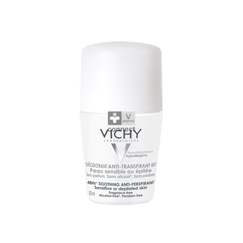 Vichy Déodorant Roll On Anti Transpirant 48H Peaux Sensibles ou Épilées 50 ml