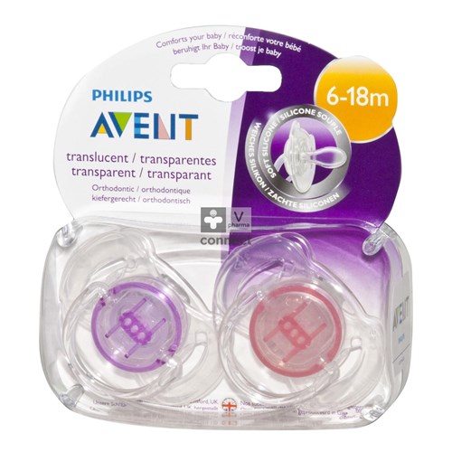 Avent Sucette Transparente Silicone +6 Mois  2 Pièces