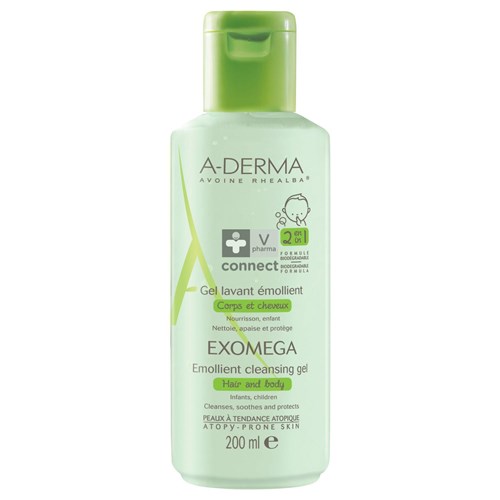 Aderma Exomega Gel Lavant Émollient Corps et Cheveux 200 ml