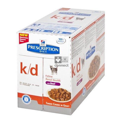 Hills Prescription Diet K/D Feline 12 Sachets Repas Boeuf