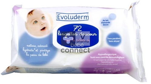 Evoluderm Bébé Lingettes Douceur 72 Pièces